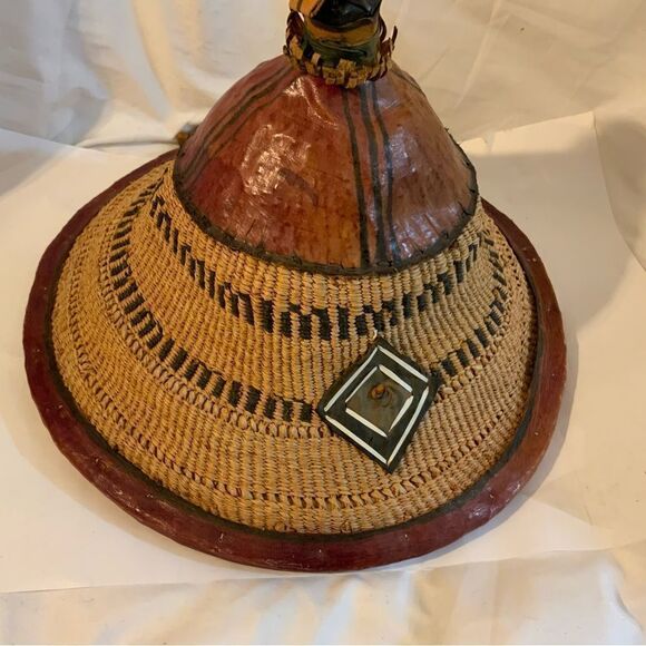 Fulani tribal Hat from Mali leather and straw - Picture 1 of 7